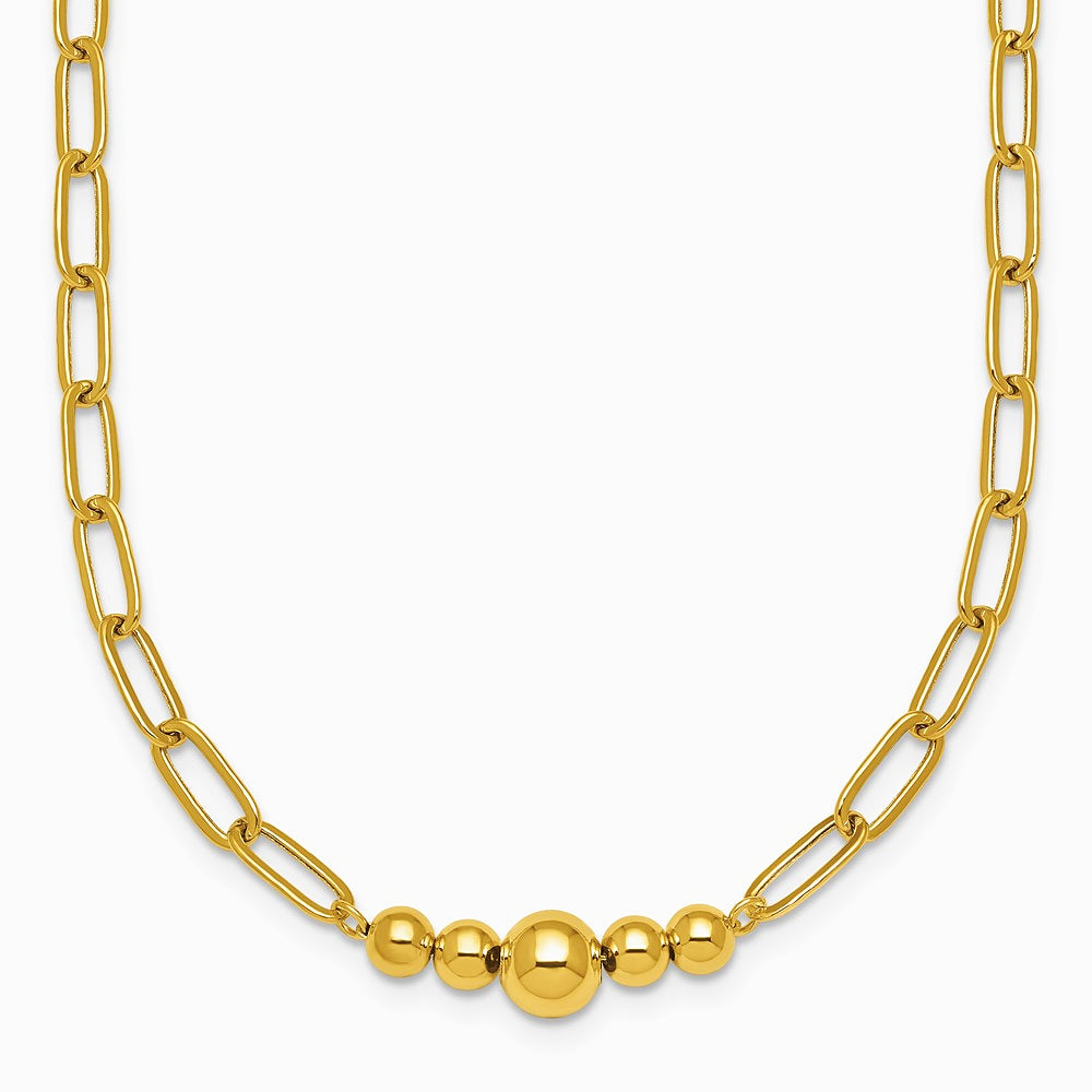14K Yellow Gold Polished Beaded 18in Paperclip Necklace - Product Photo