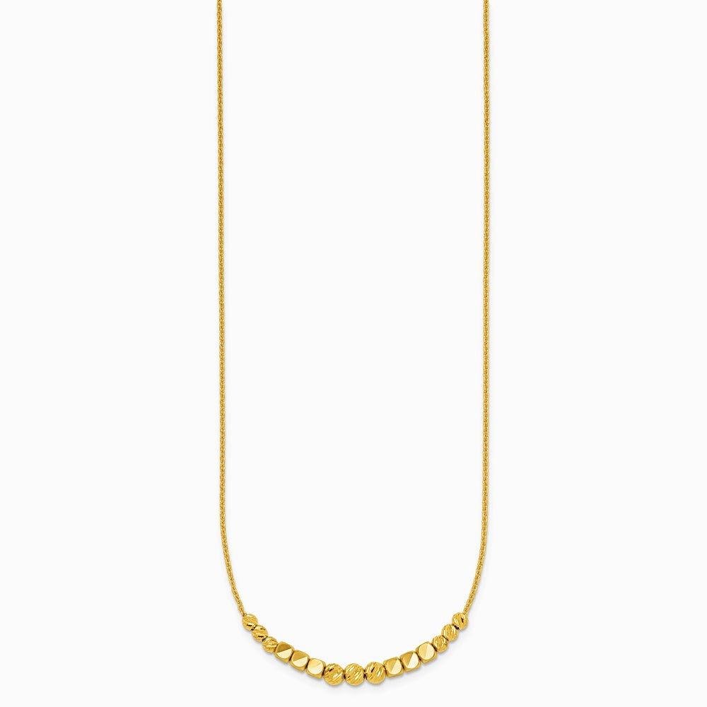14K Yellow Gold Polished Diamond-cut and Beaded 16in w/ 2in Ext Necklace - Product Photo