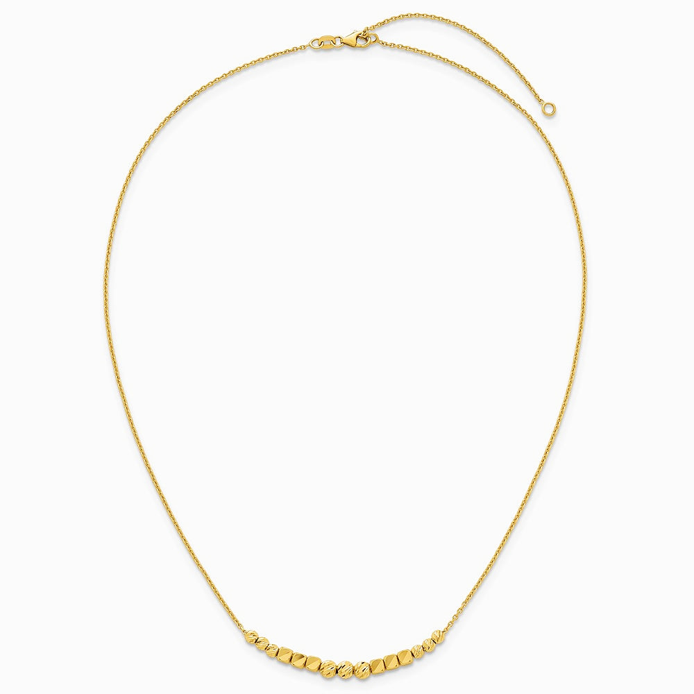 14K Yellow Gold Polished Diamond-cut and Beaded 16in w/ 2in Ext Necklace - Product Photo