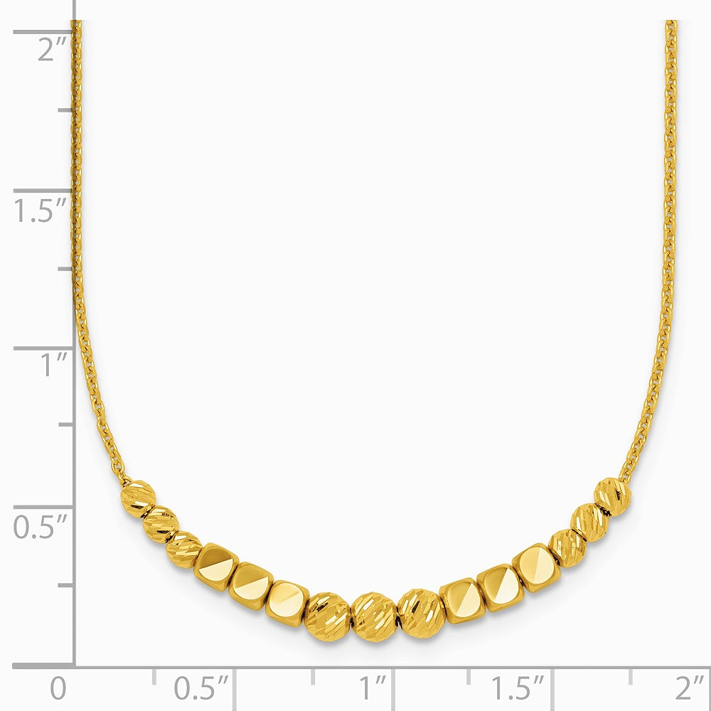 14K Yellow Gold Polished Diamond-cut and Beaded 16in w/ 2in Ext Necklace - Product Photo