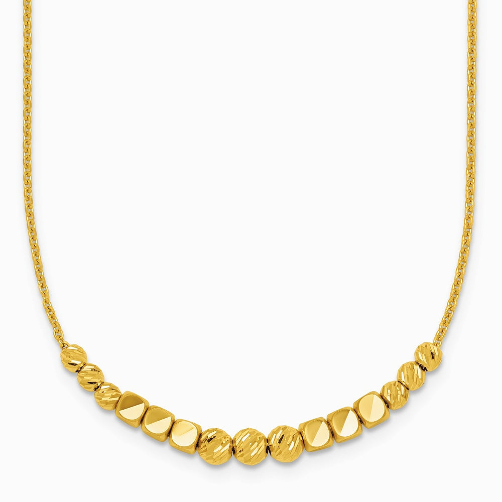 14K Yellow Gold Polished Diamond-cut and Beaded 16in w/ 2in Ext Necklace - Product Photo