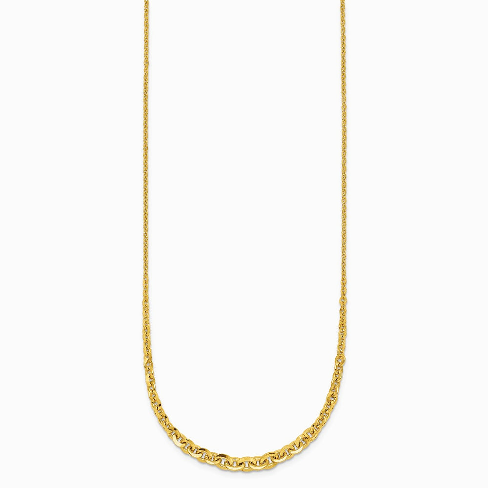 14K Yellow Gold Polished Fancy Graduated 18 inch Link Necklace - Product Photo