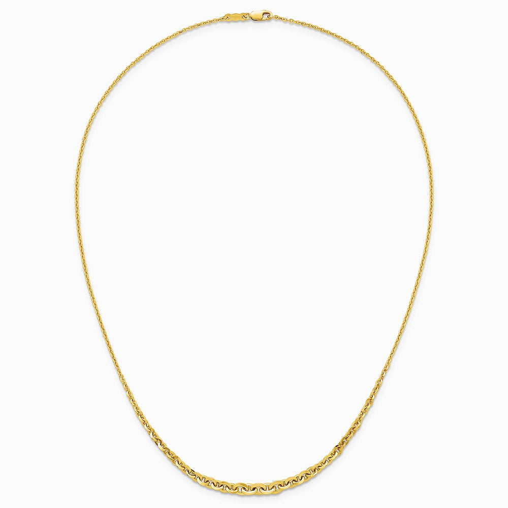 14K Yellow Gold Polished Fancy Graduated 18 inch Link Necklace - Product Photo