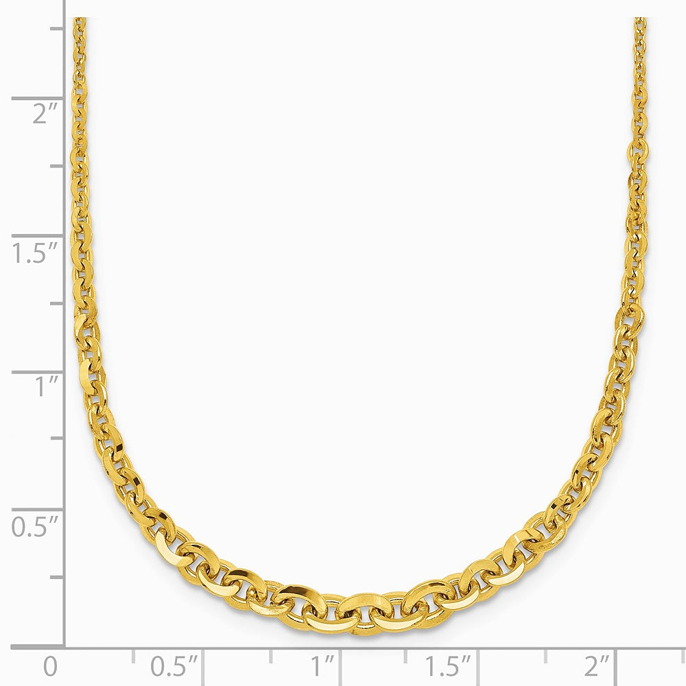 14K Yellow Gold Polished Fancy Graduated 18 inch Link Necklace - Product Photo