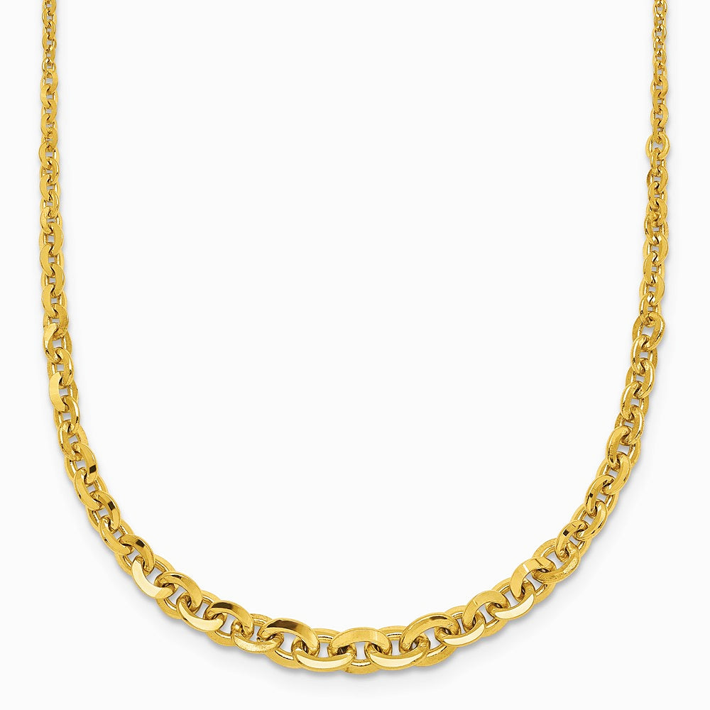 14K Yellow Gold Polished Fancy Graduated 18 inch Link Necklace - Product Photo