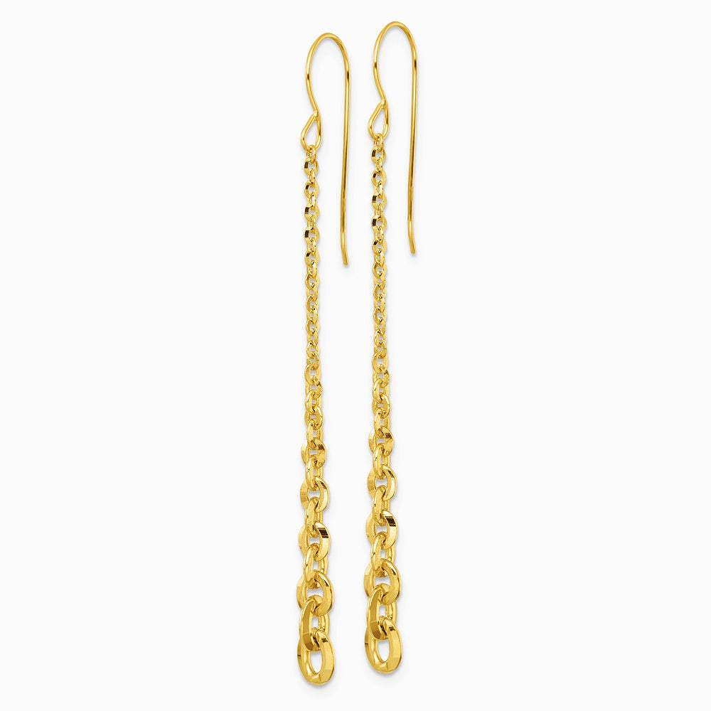 14K Yellow Gold Polished Fancy Graduated Link Dangle Shepherd's Hook Earrings - Product Photo