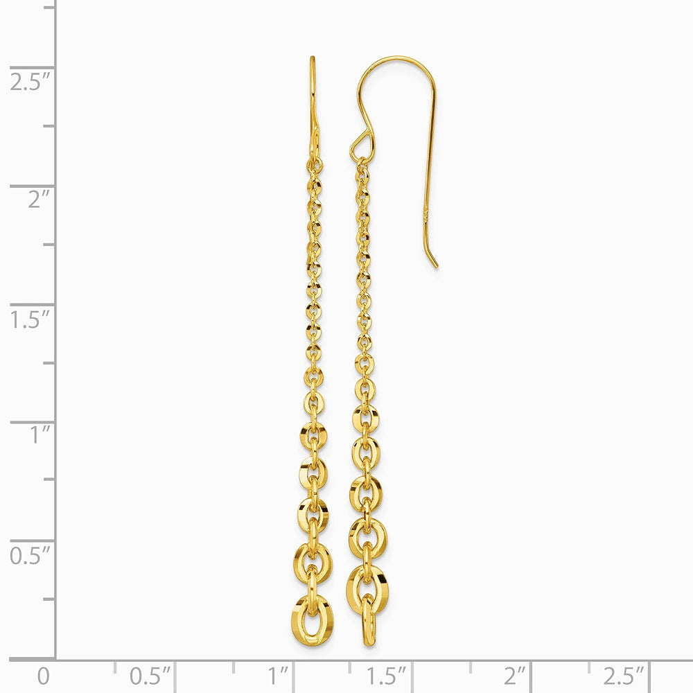 14K Yellow Gold Polished Fancy Graduated Link Dangle Shepherd's Hook Earrings - Product Photo