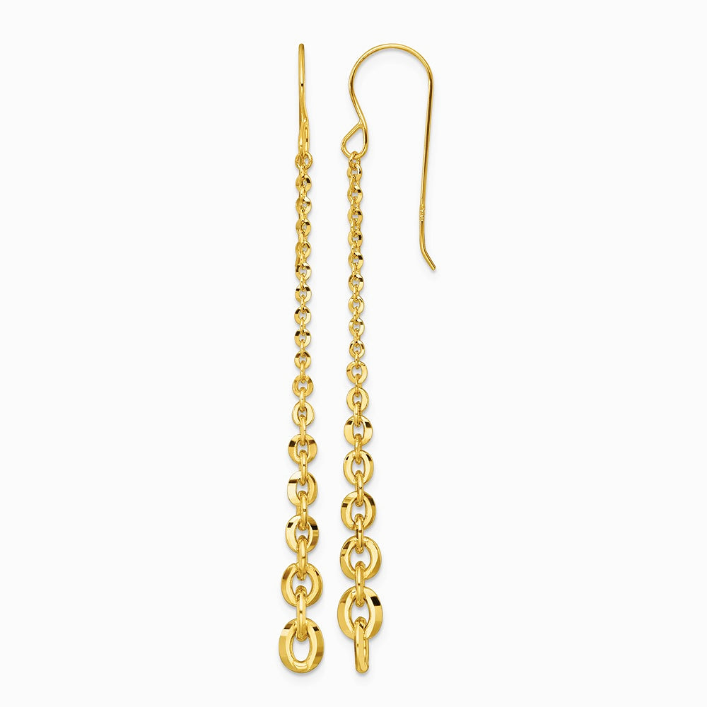 14K Yellow Gold Polished Fancy Graduated Link Dangle Shepherd's Hook Earrings - Product Photo