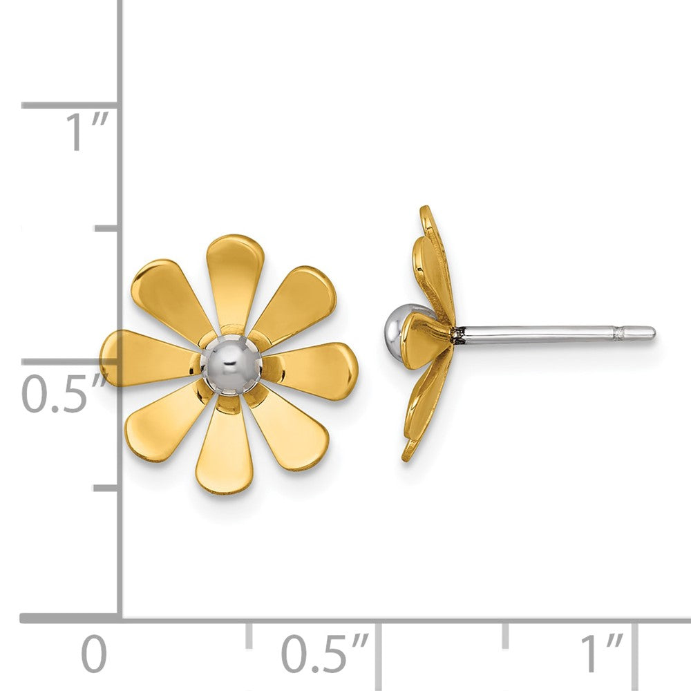 14k w/White Rhodium Polished Daisy Post Earrings - Product Photo