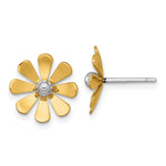 14k w/White Rhodium Polished Daisy Post Earrings - Product Photo