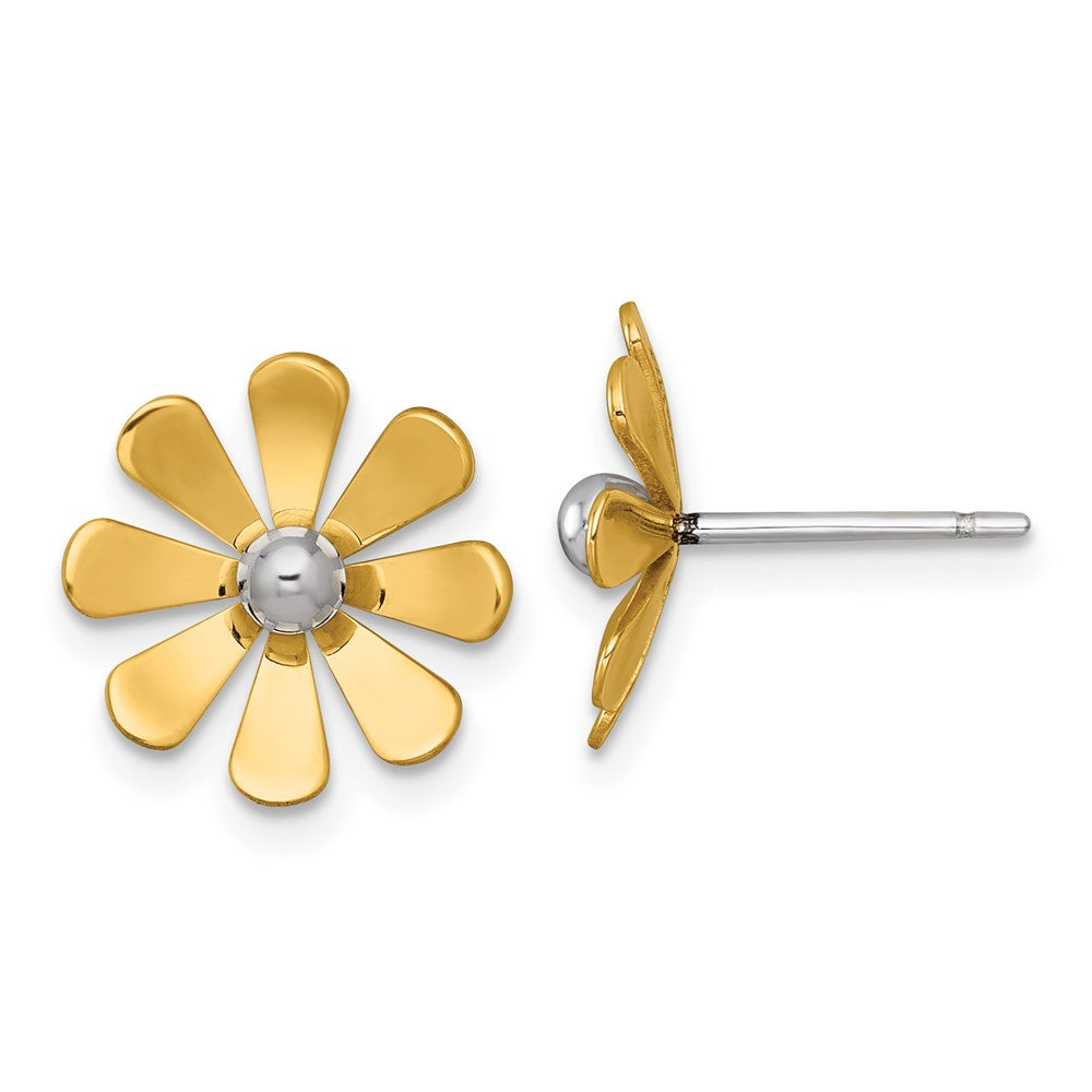 14k w/White Rhodium Polished Daisy Post Earrings - Product Photo