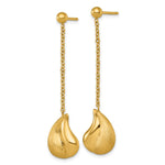 14k Polished And Brushed Curved Teardrop Dangle Post Earrings - Product Photo