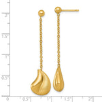 14k Polished And Brushed Curved Teardrop Dangle Post Earrings - Product Photo