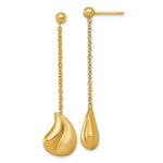 14k Polished And Brushed Curved Teardrop Dangle Post Earrings - Product Photo