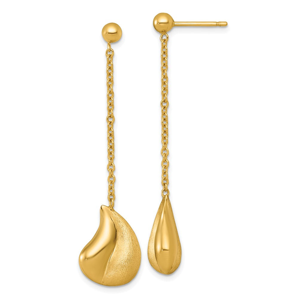 14k Polished And Brushed Curved Teardrop Dangle Post Earrings - Product Photo
