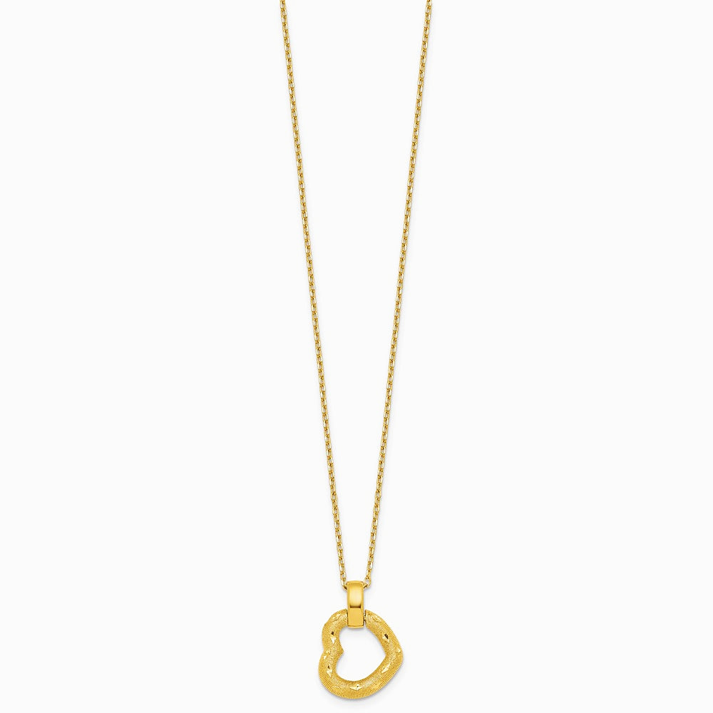 14K Yellow Gold Pol. Textured D/C Fancy Heart 16in with 2.25in Ext Necklace - Product Photo