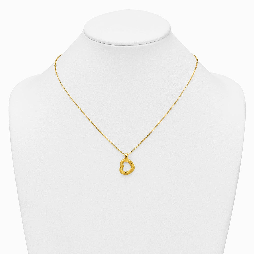 14K Yellow Gold Pol. Textured D/C Fancy Heart 16in with 2.25in Ext Necklace - Product Photo