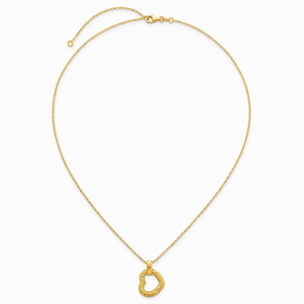 14K Yellow Gold Pol. Textured D/C Fancy Heart 16in with 2.25in Ext Necklace - Product Photo