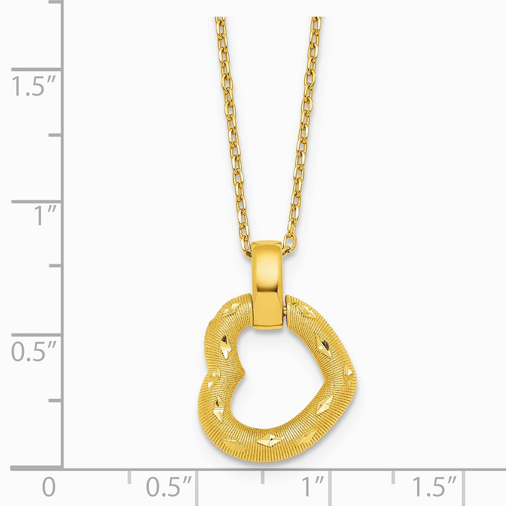 14K Yellow Gold Pol. Textured D/C Fancy Heart 16in with 2.25in Ext Necklace - Product Photo