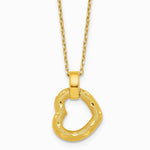 14K Yellow Gold Pol. Textured D/C Fancy Heart 16in with 2.25in Ext Necklace - Product Photo