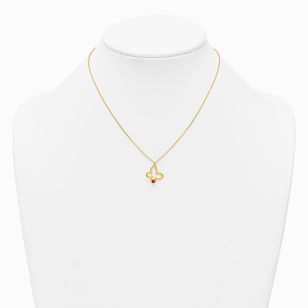 14K Yellow Gold Pol. Butterfly w/ Enamel Ladybug w/.75in Ext Children's Necklace - Product Photo