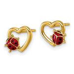14K Polished Heart with Enameled Lady Bug Post Earrings - Product Photo