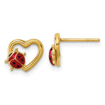 14K Polished Heart with Enameled Lady Bug Post Earrings - Product Photo