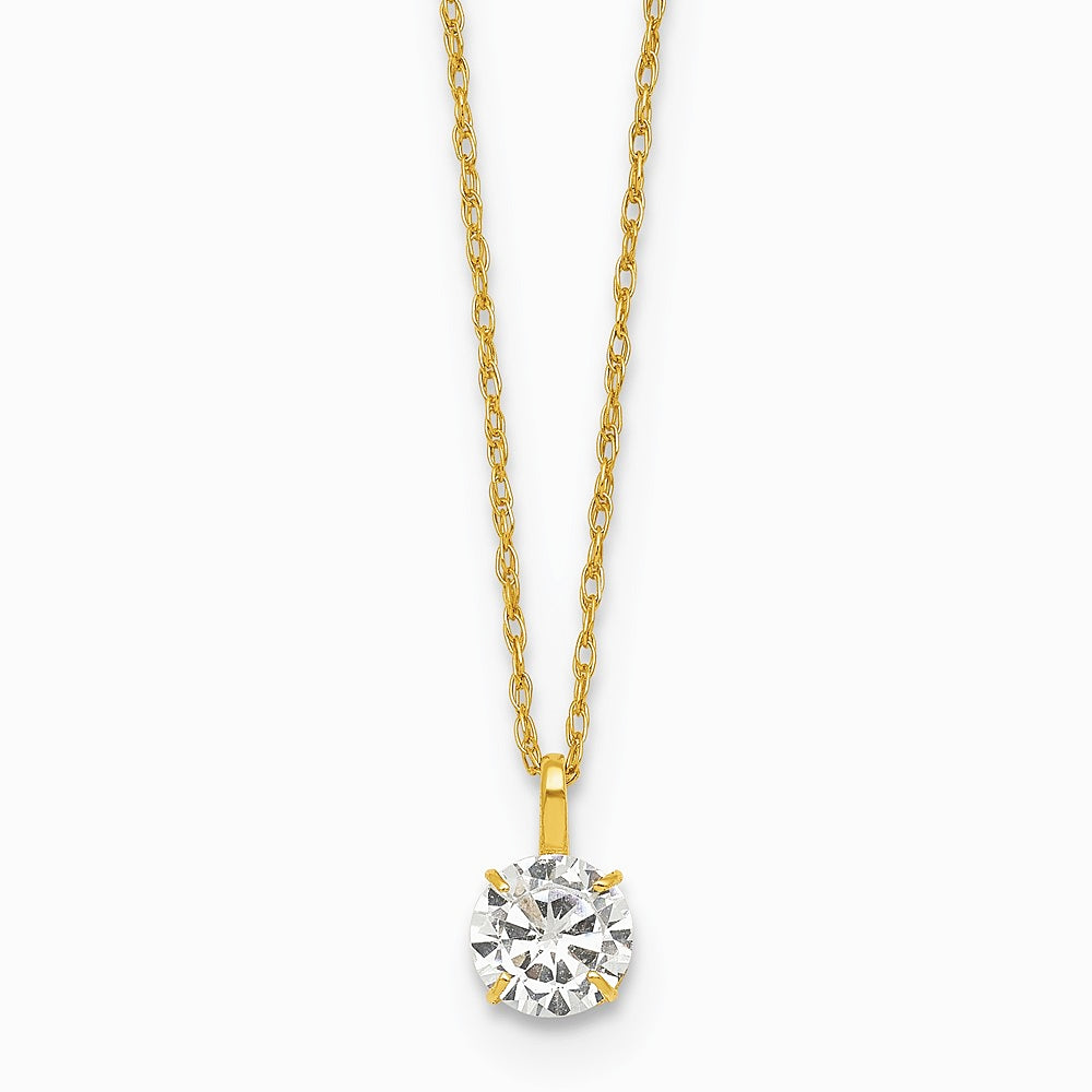 14K Yellow Gold Polished 5mm CZ Solitaire 18in Necklace