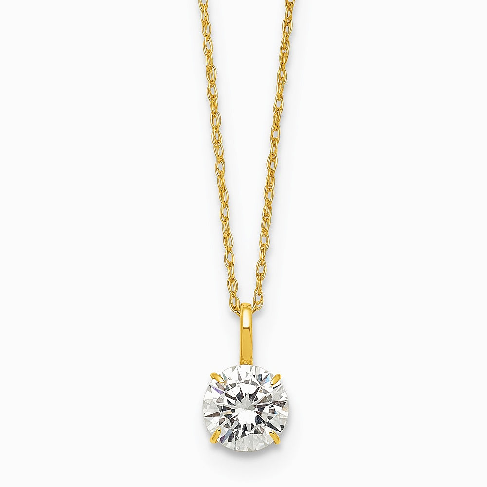 14K Yellow Gold Polished 6mm CZ Solitaire 18in Necklace