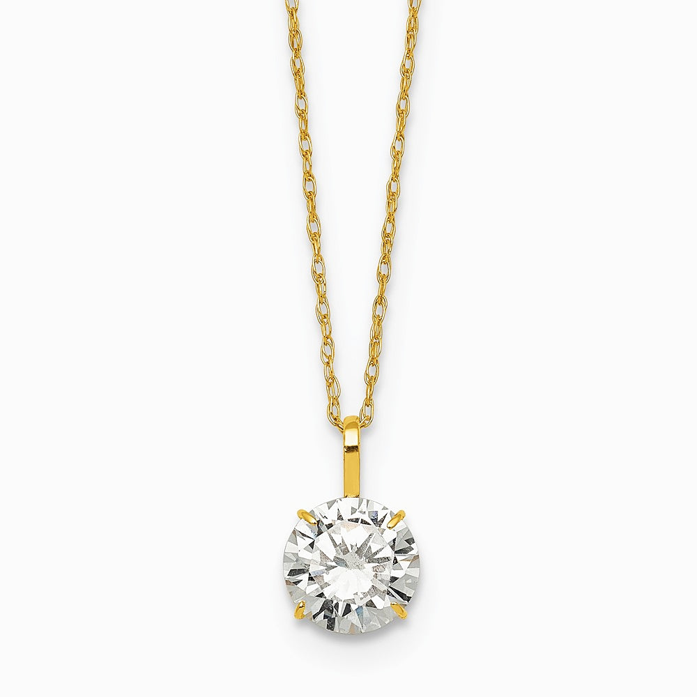 14K Yellow Gold Polished 7mm CZ Solitaire 18in Necklace