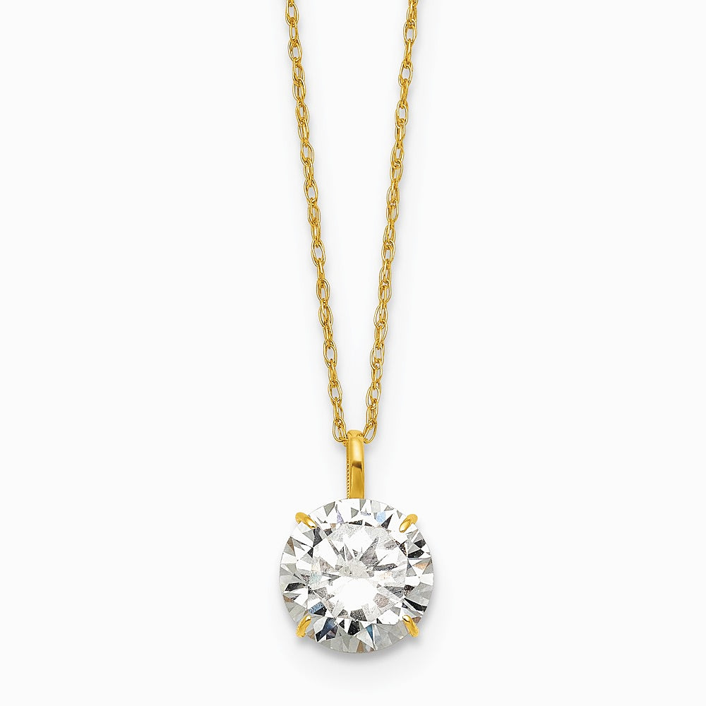 14K Yellow Gold Polished 8mm CZ Solitaire 18in Necklace