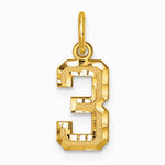 10K / 14K Yellow Gold 10ky Casted Small Diamond-cut Number 3 Charm - Product Photo
