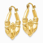 14K Yellow Gold Polished Claddagh Hoop Earrings - Product Photo