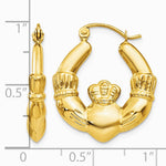14K Yellow Gold Polished Claddagh Hoop Earrings - Product Photo