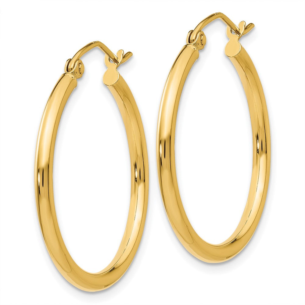 14K Yellow Gold Polished 2x25mm Lightweight Tube Hoop Earrings - Product Photo