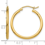 14K Yellow Gold Polished 2x25mm Lightweight Tube Hoop Earrings - Product Photo