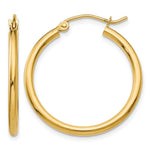 14K Yellow Gold Polished 2x25mm Lightweight Tube Hoop Earrings - Product Photo