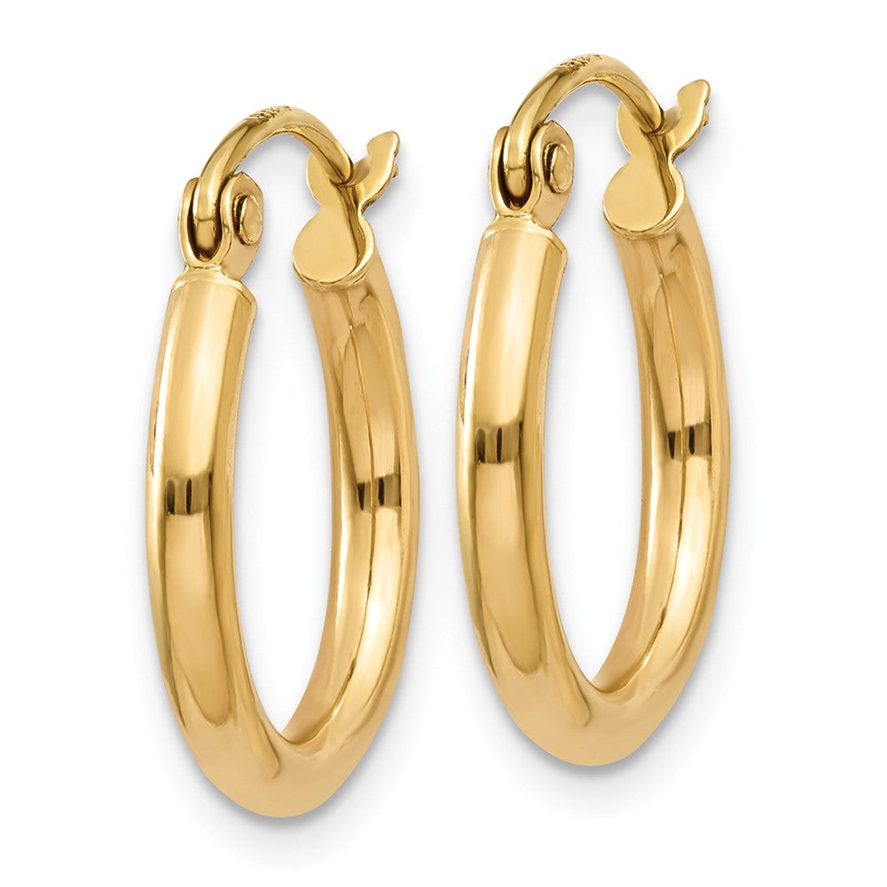 14K Yellow Gold Polished 2x15mm Lightweight Tube Hoop Earrings - Product Photo
