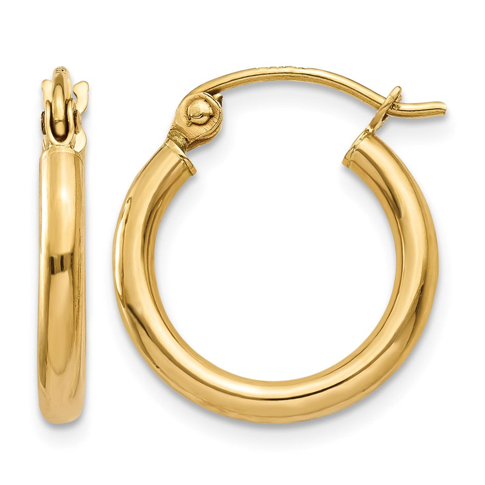 14K Yellow Gold Polished 2x15mm Lightweight Tube Hoop Earrings