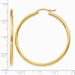 14K Yellow Gold Polished 2x40 mm Lightweight Tube Hoop Earrings - Product Photo