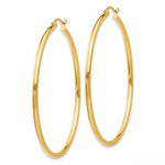 14K Yellow Gold Polished 2x50mm Lightweight Tube Hoop Earrings - Product Photo
