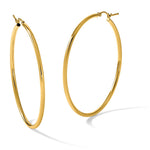 14K Yellow Gold Polished 2x50mm Lightweight Tube Hoop Earrings - Product Photo