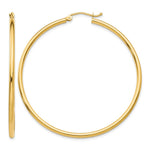 14K Yellow Gold Polished 2x50mm Lightweight Tube Hoop Earrings - Product Photo