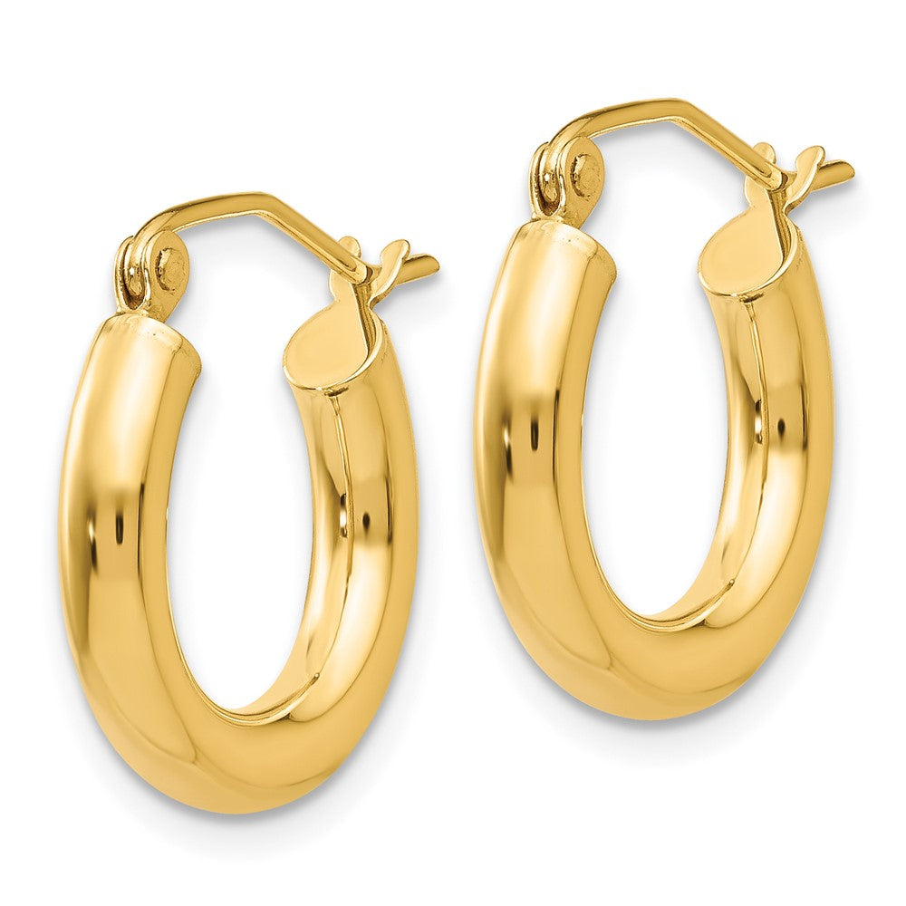 14K Yellow Gold Polished 3mm Tube Hoop Earrings - Product Photo
