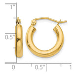 14K Yellow Gold Polished 3mm Tube Hoop Earrings - Product Photo