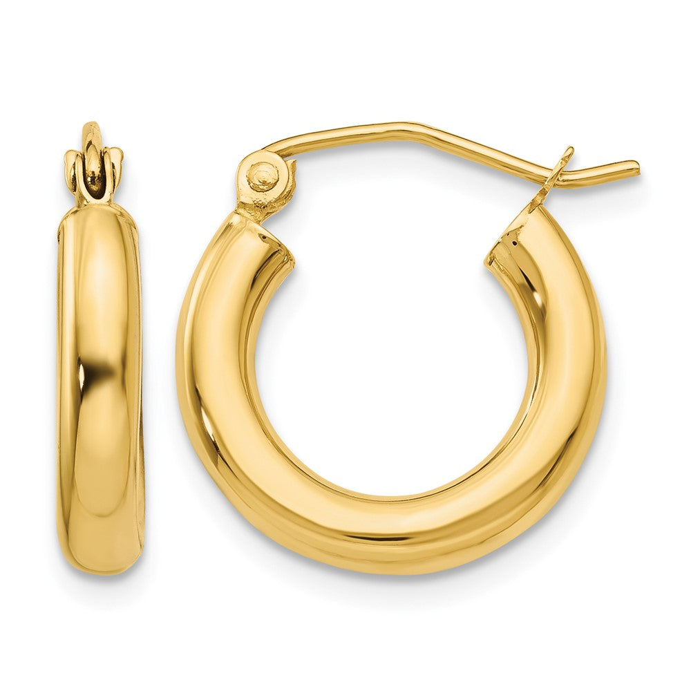 14K Yellow Gold Polished 3mm Tube Hoop Earrings - Product Photo