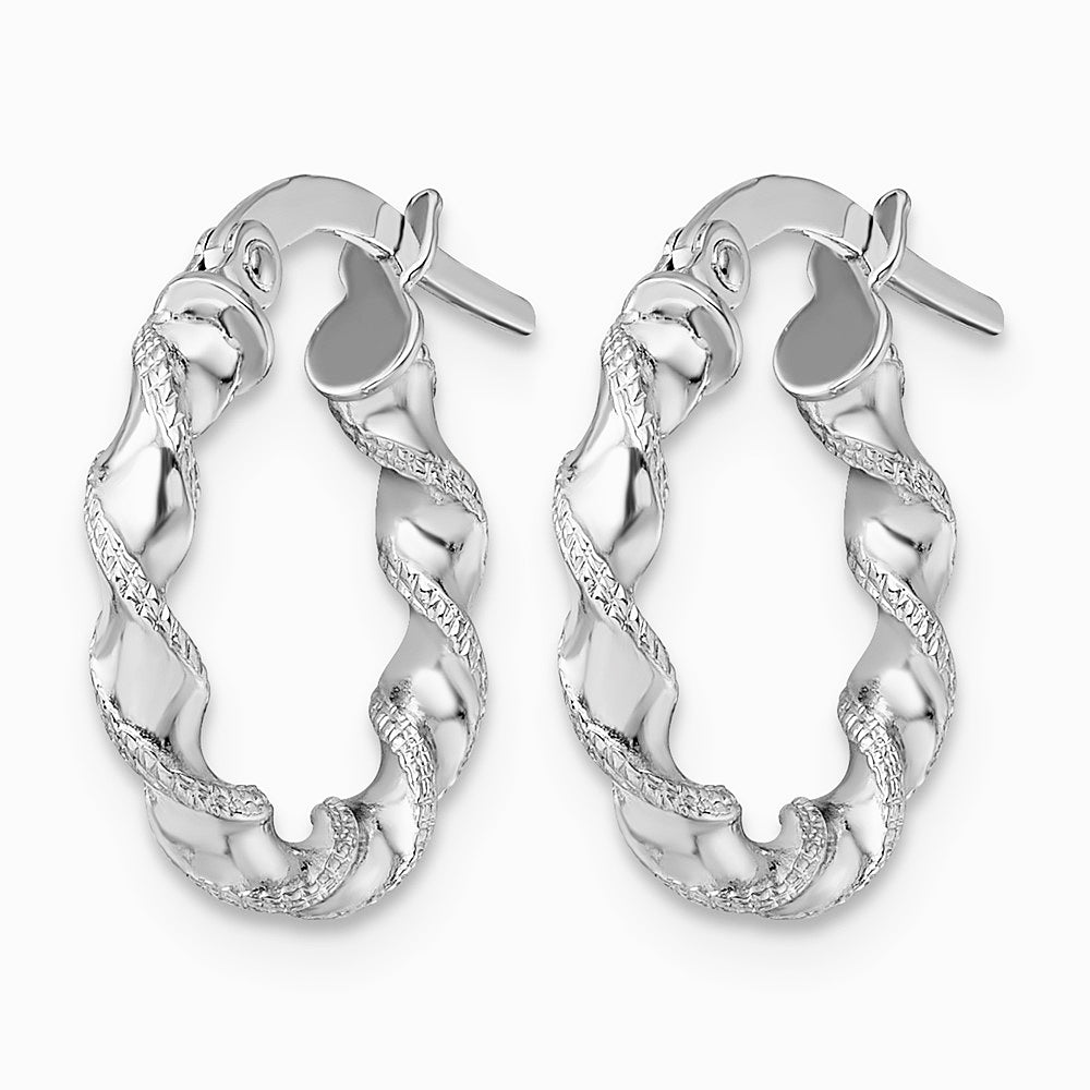 10K White Gold Textured Twisted Hinged Hoop Earrings - Product Photo