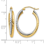 10K Two-tone Textured Hinged Hoop Earrings - Product Photo