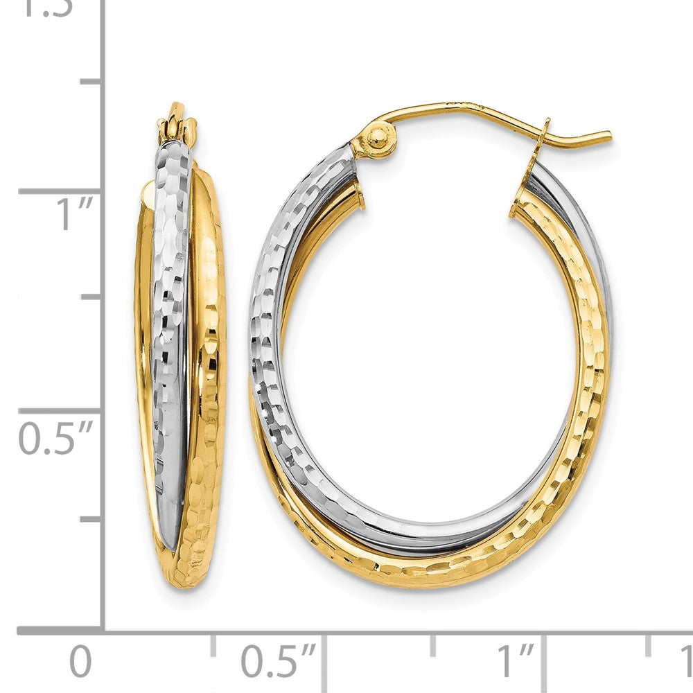10K Two-tone Textured Hinged Hoop Earrings - Product Photo