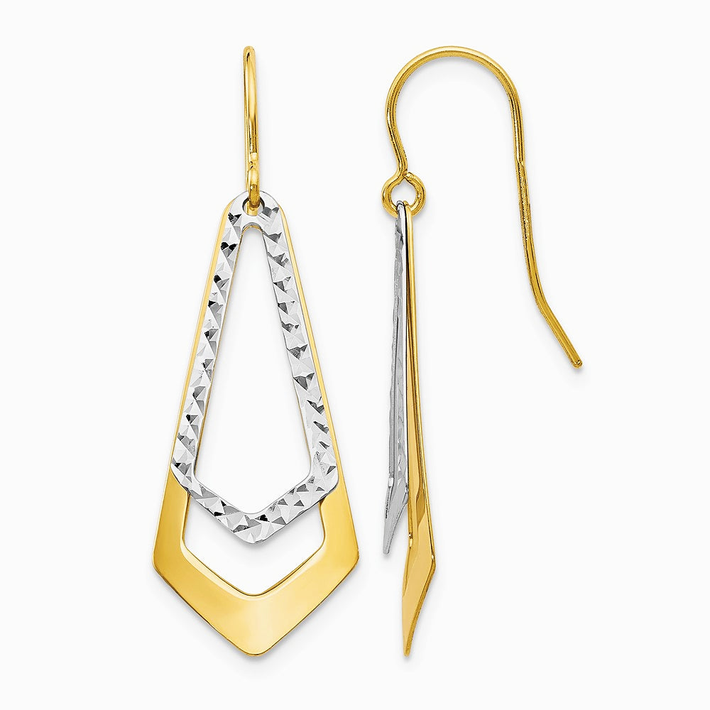 10K Two-tone Diamond-Cut Shepherd Hook Dangle Earrings